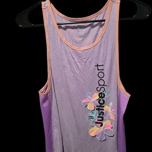 Justice Lavender Floral Athletic Tank with Peach Trim